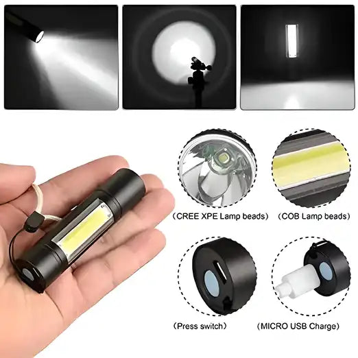 Pocket Size Mini Portable Xpe + Cob Led Tactical Flashlight