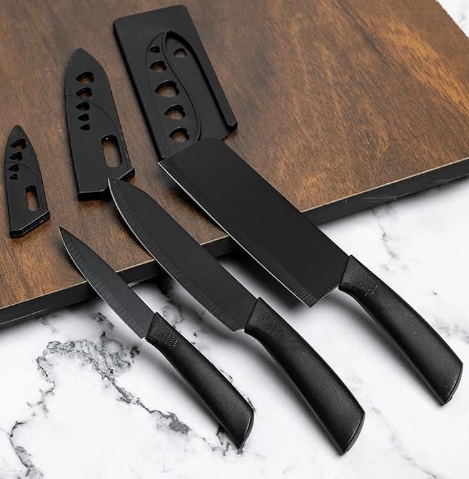 3 Pcs Kitchen Knife Set with Cover