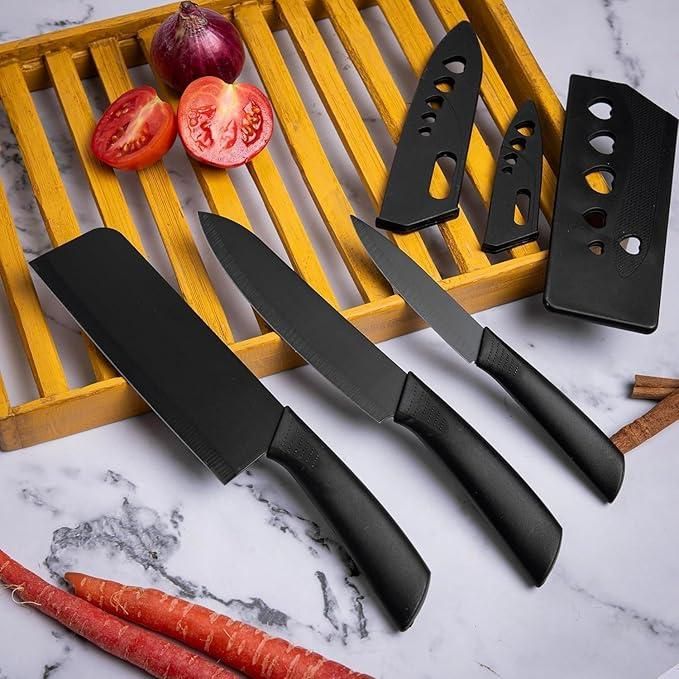 3 Pcs Kitchen Knife Set with Cover